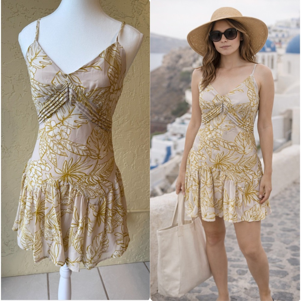 Forever 21 Tropical Leaf Cami Top Dress Small Taupe Fit & Flare Y2K Summer NWT - Picture 11 of 11